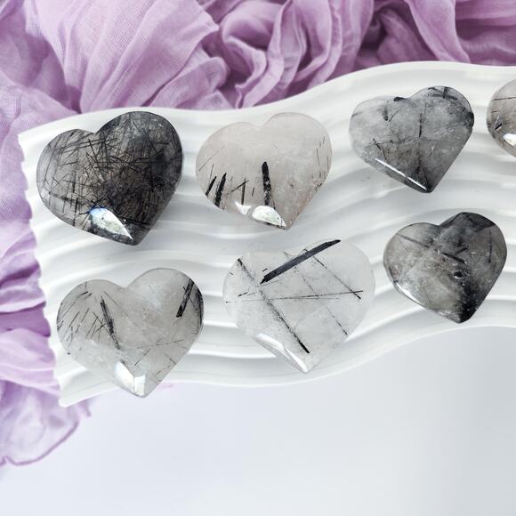 Black Tourmaline in Clear Quartz Heart Crystal Carving - Picture 4 of 10